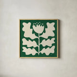 Delighted I Emerald by Moira Hershey. Shown in a natural wood glass frame for a timeless modern aesthetic. Available as an archival giclee rolled canvas, fine art paper, or poster print. SKU 80198a.