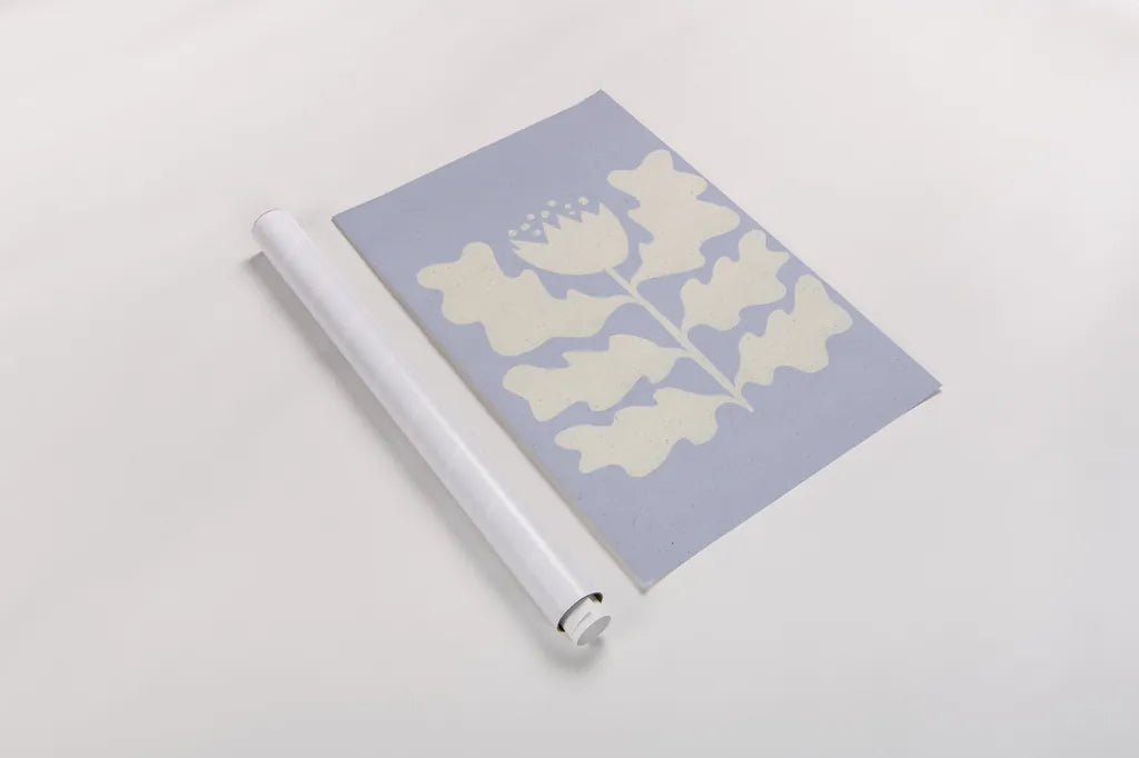 Delighted I Lavender Vertical by Moira Hershey. shown as a rolled paper print. Available as archival giclee rolled canvas, fine art paper, or poster print. SKU 80731h.