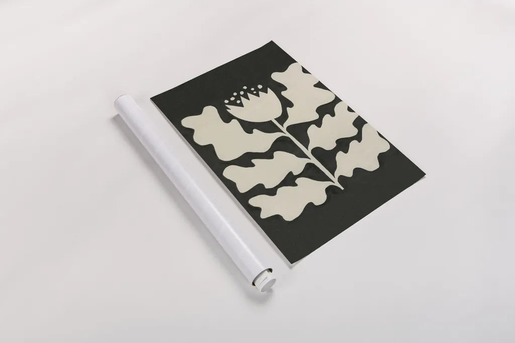 Delighted I Vertical by Moira Hershey. shown as a rolled paper print. Available as archival giclee rolled canvas, fine art paper, or poster print. SKU 80696h.