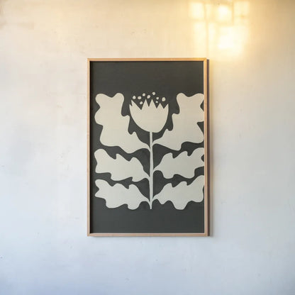 Delighted I Vertical by Moira Hershey. shown as a paper print in a natural frame. Available as a archival giclee rolled canvas, fine art paper, or poster print. SKU 80696h.