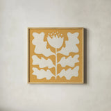 Delighted I Yellow by Moira Hershey. Shown in a natural wood glass frame for a timeless modern aesthetic. Available as an archival giclee rolled canvas, fine art paper, or poster print. SKU 80535a.