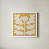 Delighted I Yellow by Moira Hershey. Shown in a crisp white glass frame for a clean and minimalist style. Available as an archival giclee rolled canvas, fine art paper, or poster print. SKU 80535a.