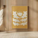 Delighted I Yellow Vertical by Moira Hershey. shown as over sized large wall art. Available as an archival giclee rolled canvas, fine art paper, or poster print. SKU 80720h.