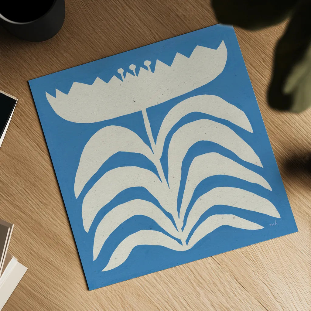 Delighted II Blue by Moira Hershey. Shown as a detailed flat fine art print, highlighting archival giclee quality. Available as an archival giclee rolled canvas, fine art paper, or poster print. SKU 80395a.