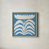 Delighted II Blue by Moira Hershey. Shown in a natural wood glass frame for a timeless modern aesthetic. Available as an archival giclee rolled canvas, fine art paper, or poster print. SKU 80395a.