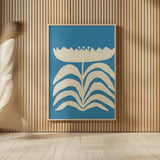 Delighted II Blue Vertical by Moira Hershey. shown as over sized large wall art. Available as an archival giclee rolled canvas, fine art paper, or poster print. SKU 80717h.