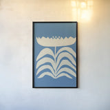 Delighted II Blue Vertical by Moira Hershey. shown as a paper print in a black flame. Available as a archival giclee rolled canvas, fine art paper, or poster print. SKU 80717h.