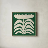 Delighted II Emerald by Moira Hershey. Shown in a natural wood glass frame for a timeless modern aesthetic. Available as an archival giclee rolled canvas, fine art paper, or poster print. SKU 80199a.