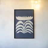 Delighted II Navy Vertical by Moira Hershey. shown as a paper print in a black flame. Available as a archival giclee rolled canvas, fine art paper, or poster print. SKU 80736h.