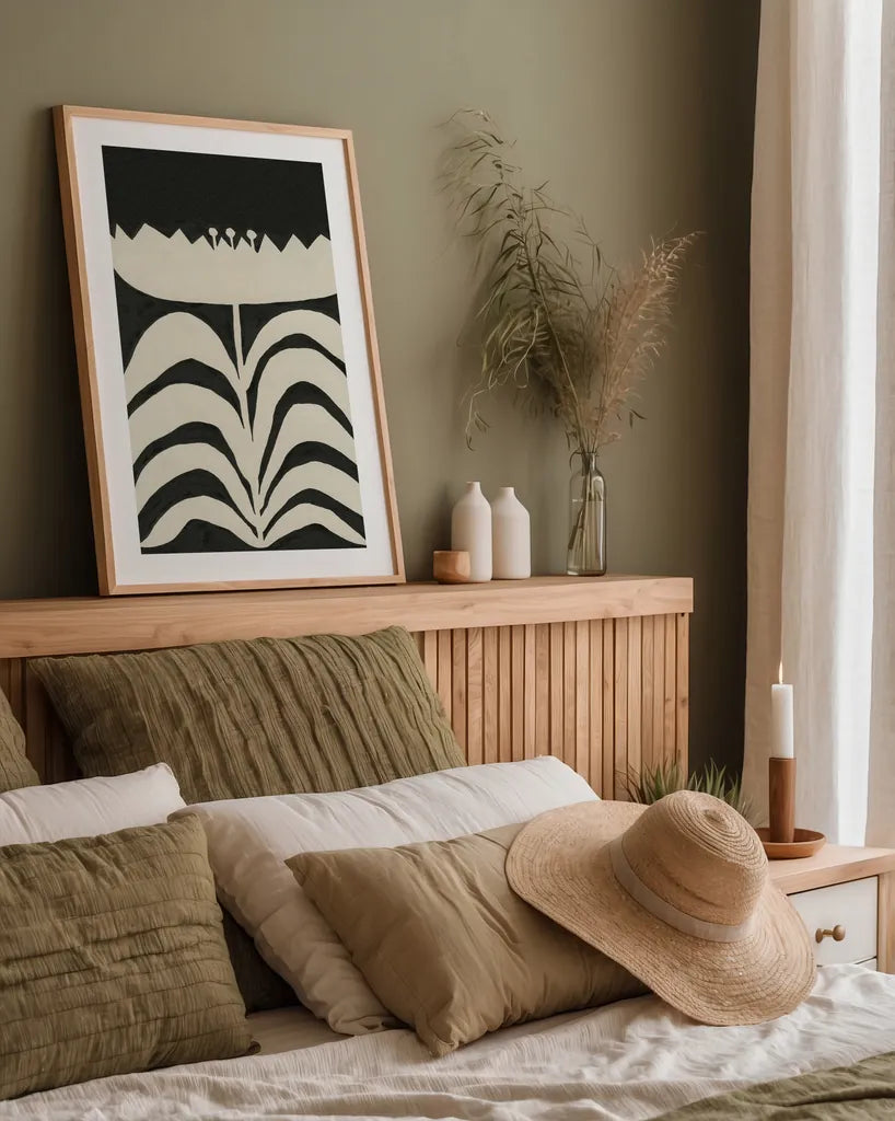 Delighted II Vertical by Moira Hershey. shown as a paper print in a natural frame. Available as a archival giclee rolled canvas, fine art paper, or poster print. SKU 80697h.