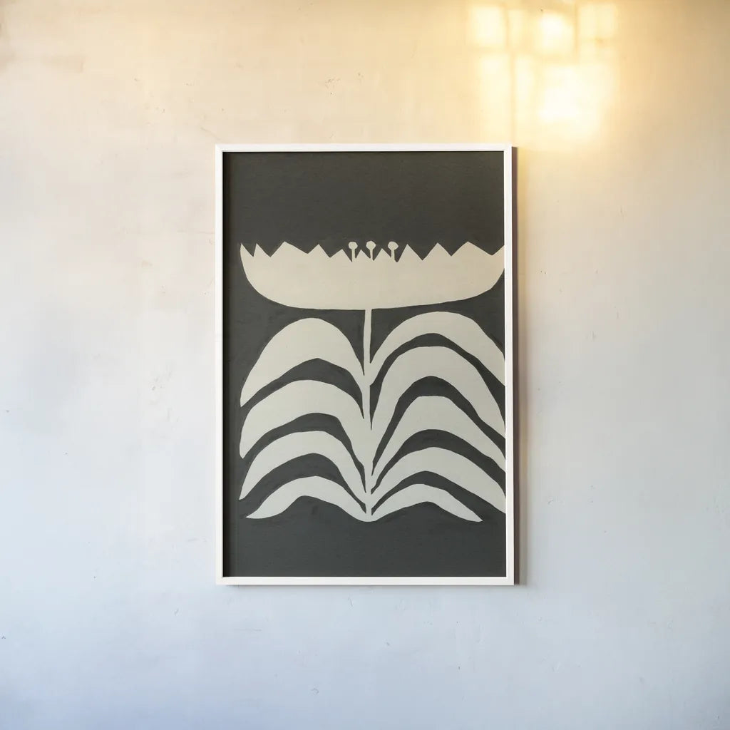 Delighted II Vertical by Moira Hershey. shown as a paper print in a white frame. Available as a archival giclee rolled canvas, fine art paper, or poster print. SKU 80697h.