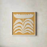 Delighted II Yellow by Moira Hershey. Shown in a crisp white glass frame for a clean and minimalist style. Available as an archival giclee rolled canvas, fine art paper, or poster print. SKU 80536a.