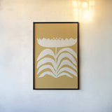 Delighted II Yellow Vertical by Moira Hershey. shown as a paper print in a black flame. Available as a archival giclee rolled canvas, fine art paper, or poster print. SKU 80721h.