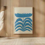 Delighted III Blue Vertical by Moira Hershey. shown as over sized large wall art. Available as an archival giclee rolled canvas, fine art paper, or poster print. SKU 80718h.