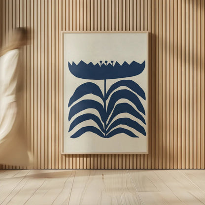 Delighted III Navy Vertical by Moira Hershey. shown as over sized large wall art. Available as an archival giclee rolled canvas, fine art paper, or poster print. SKU 80737h.