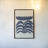 Delighted III Navy Vertical by Moira Hershey. shown as a paper print in a black flame. Available as a archival giclee rolled canvas, fine art paper, or poster print. SKU 80737h.