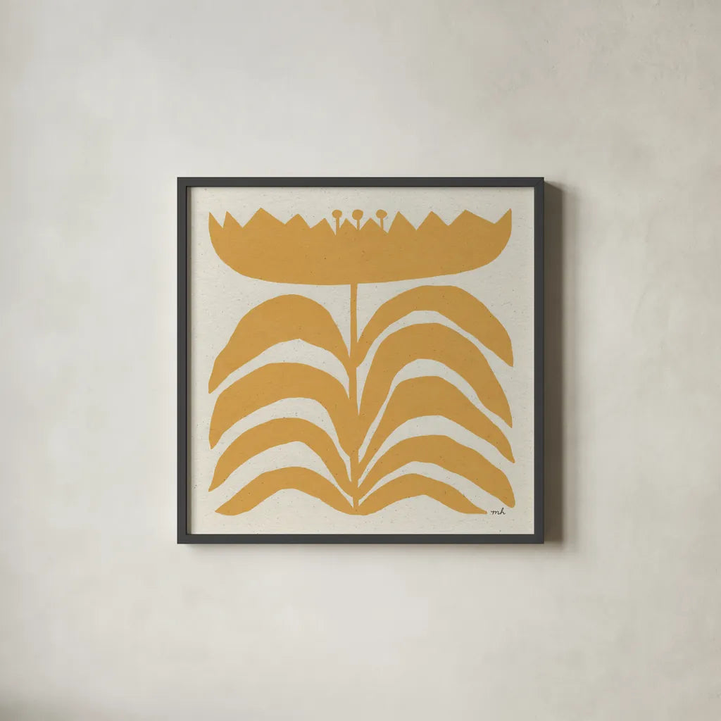 Delighted III Yellow by Moira Hershey. Shown in a sleek black glass frame for a contemporary gallery look. Available as an archival giclee rolled canvas, fine art paper, or poster print. SKU 80537a.