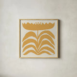 Delighted III Yellow by Moira Hershey. Shown in a natural wood glass frame for a timeless modern aesthetic. Available as an archival giclee rolled canvas, fine art paper, or poster print. SKU 80537a.