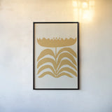 Delighted III Yellow Vertical by Moira Hershey. shown as a paper print in a black flame. Available as a archival giclee rolled canvas, fine art paper, or poster print. SKU 80722h.