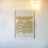 Delighted III Yellow Vertical by Moira Hershey. shown as a paper print in a white frame. Available as a archival giclee rolled canvas, fine art paper, or poster print. SKU 80722h.