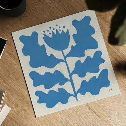 Delighted IV Blue by Moira Hershey. Shown as a detailed flat fine art print, highlighting archival giclee quality. Available as an archival giclee rolled canvas, fine art paper, or poster print. SKU 80397a.