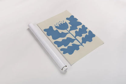 Delighted IV Blue Vertical by Moira Hershey. shown as a rolled paper print. Available as archival giclee rolled canvas, fine art paper, or poster print. SKU 80719h.