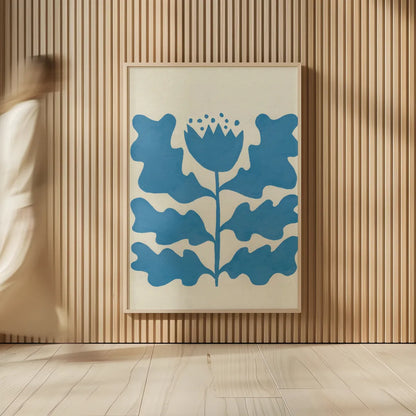 Delighted IV Blue Vertical by Moira Hershey. shown as over sized large wall art. Available as an archival giclee rolled canvas, fine art paper, or poster print. SKU 80719h.