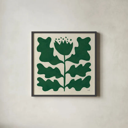Delighted IV Emerald by Moira Hershey. Shown in a sleek black glass frame for a contemporary gallery look. Available as an archival giclee rolled canvas, fine art paper, or poster print. SKU 80201a.