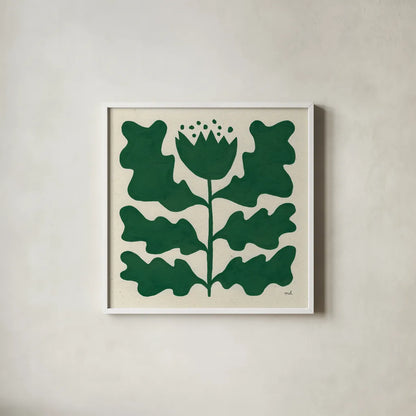 Delighted IV Emerald by Moira Hershey. Shown in a crisp white glass frame for a clean and minimalist style. Available as an archival giclee rolled canvas, fine art paper, or poster print. SKU 80201a.