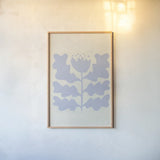 Delighted IV Lavender Vertical by Moira Hershey. shown as a paper print in a natural frame. Available as a archival giclee rolled canvas, fine art paper, or poster print. SKU 80734h.