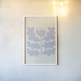 Delighted IV Lavender Vertical by Moira Hershey. shown as a paper print in a white frame. Available as a archival giclee rolled canvas, fine art paper, or poster print. SKU 80734h.