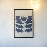 Delighted IV Navy Vertical by Moira Hershey. shown as a paper print in a black flame. Available as a archival giclee rolled canvas, fine art paper, or poster print. SKU 80738h.