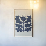 Delighted IV Navy Vertical by Moira Hershey. shown as a paper print in a white frame. Available as a archival giclee rolled canvas, fine art paper, or poster print. SKU 80738h.