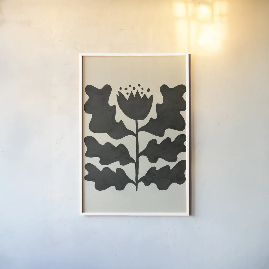 Delighted IV Vertical by Moira Hershey. shown as a paper print in a white frame. Available as a archival giclee rolled canvas, fine art paper, or poster print. SKU 80699h.