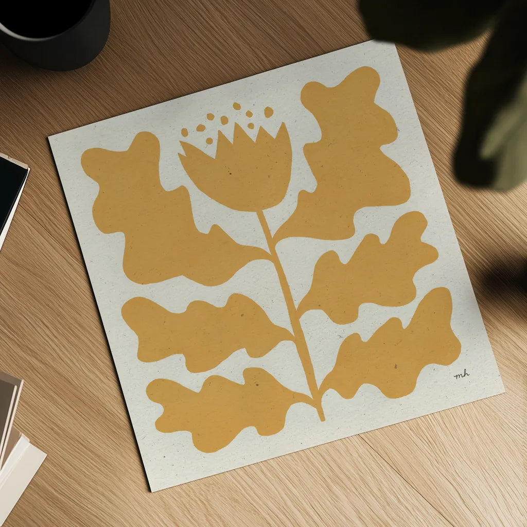 Delighted IV Yellow by Moira Hershey. Shown as a detailed flat fine art print, highlighting archival giclee quality. Available as an archival giclee rolled canvas, fine art paper, or poster print. SKU 80538a.