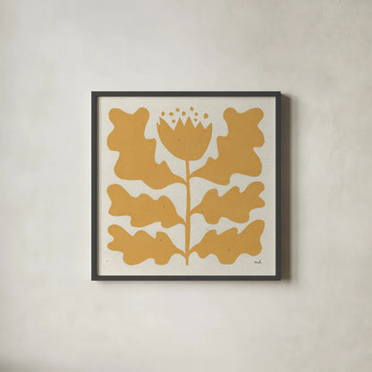Delighted IV Yellow by Moira Hershey. Shown in a sleek black glass frame for a contemporary gallery look. Available as an archival giclee rolled canvas, fine art paper, or poster print. SKU 80538a.