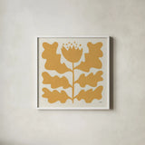 Delighted IV Yellow by Moira Hershey. Shown in a crisp white glass frame for a clean and minimalist style. Available as an archival giclee rolled canvas, fine art paper, or poster print. SKU 80538a.