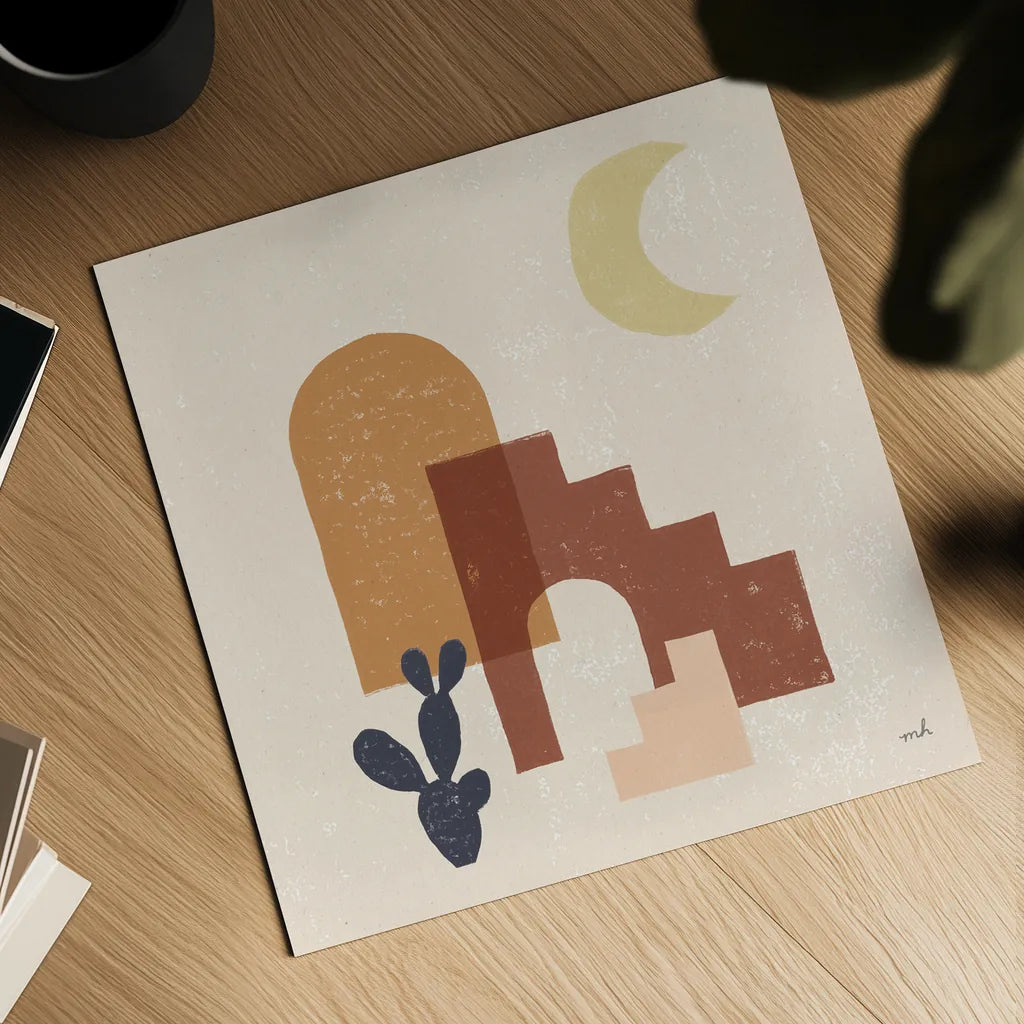 Desert Arches I Sq by Moira Hershey. Shown as a detailed flat fine art print, highlighting archival giclee quality. Available as an archival giclee rolled canvas, fine art paper, or poster print. SKU 80640a.