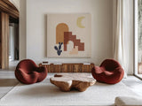 Desert Arches I Sq by Moira Hershey. Shown as extra-large giant wall art in a modern living room. Available as an archival giclee rolled canvas, fine art paper, or poster print. SKU 80640a.