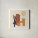 Desert Arches II Sq by Moira Hershey. Shown in a crisp white glass frame for a clean and minimalist style. Available as an archival giclee rolled canvas, fine art paper, or poster print. SKU 80641a.
