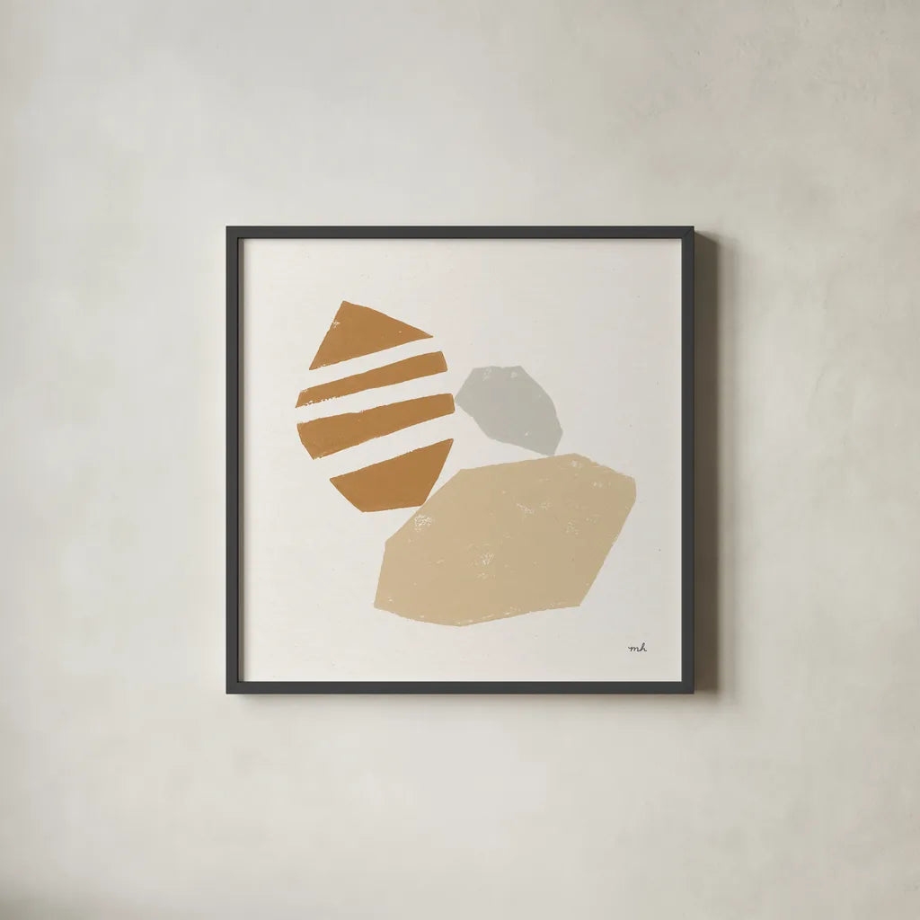Desert Stones I by Moira Hershey. Shown in a sleek black glass frame for a contemporary gallery look. Available as an archival giclee rolled canvas, fine art paper, or poster print. SKU 56376a.