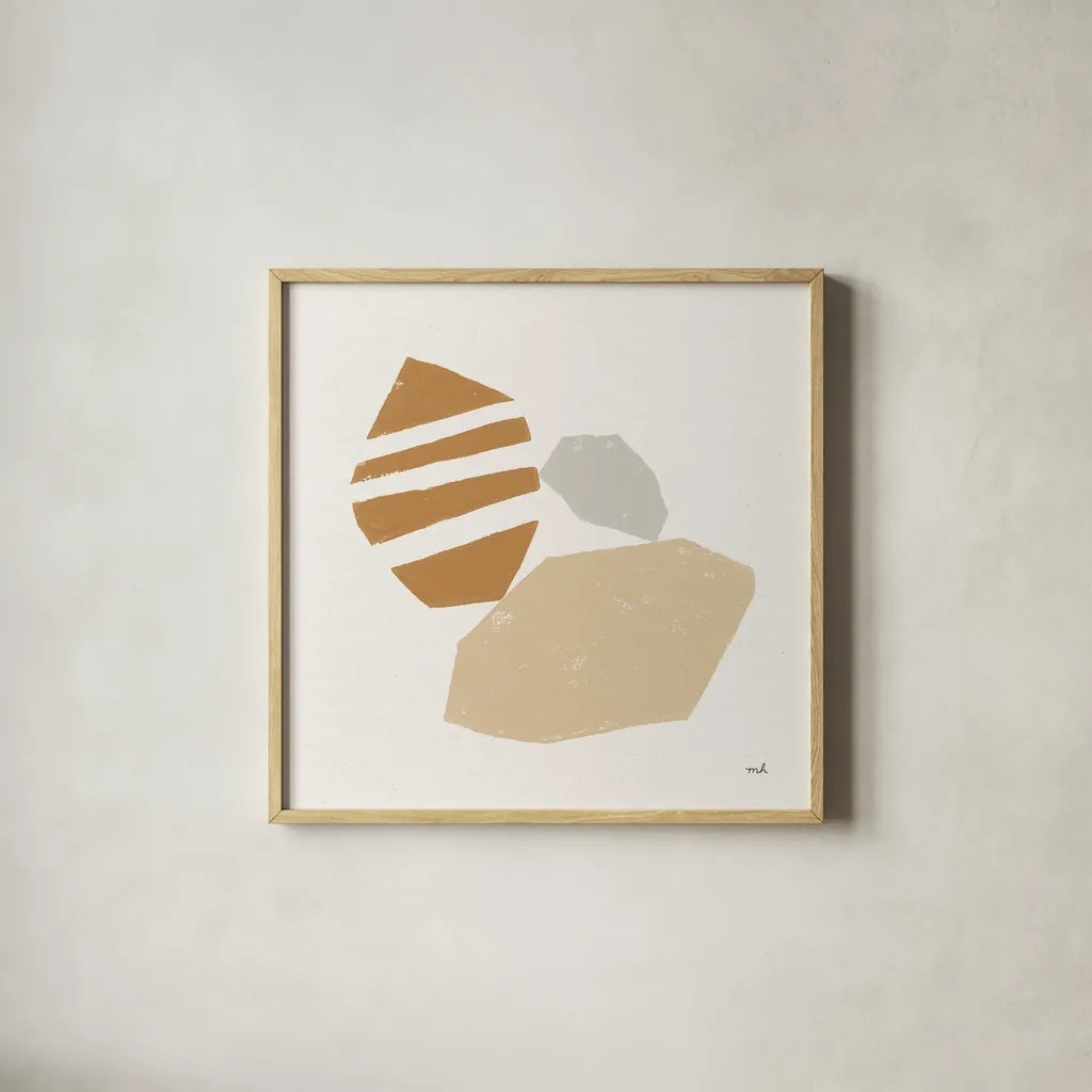 Desert Stones I by Moira Hershey. Shown in a natural wood glass frame for a timeless modern aesthetic. Available as an archival giclee rolled canvas, fine art paper, or poster print. SKU 56376a.