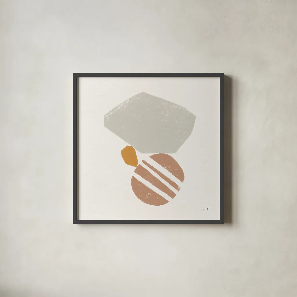 Desert Stones II by Moira Hershey. Shown in a sleek black glass frame for a contemporary gallery look. Available as an archival giclee rolled canvas, fine art paper, or poster print. SKU 56377a.