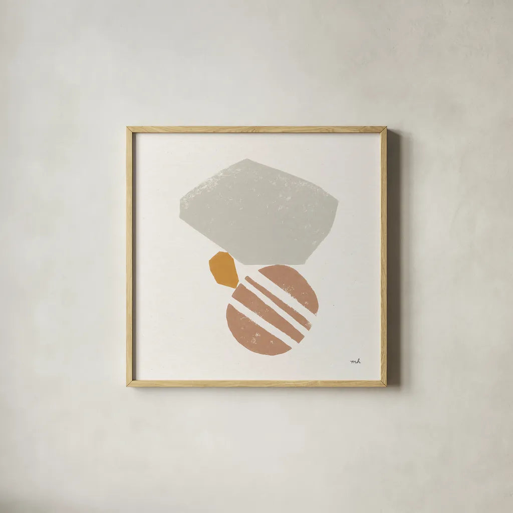 Desert Stones II by Moira Hershey. Shown in a natural wood glass frame for a timeless modern aesthetic. Available as an archival giclee rolled canvas, fine art paper, or poster print. SKU 56377a.