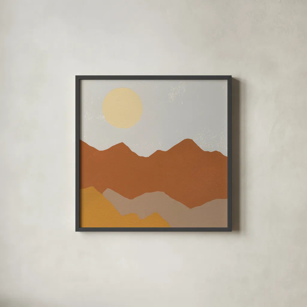 Desert Sun II by Moira Hershey. Shown in a sleek black glass frame for a contemporary gallery look. Available as an archival giclee rolled canvas, fine art paper, or poster print. SKU 57268a.