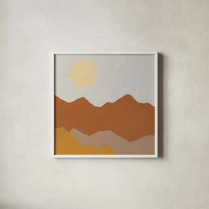 Desert Sun II by Moira Hershey. Shown in a crisp white glass frame for a clean and minimalist style. Available as an archival giclee rolled canvas, fine art paper, or poster print. SKU 57268a.