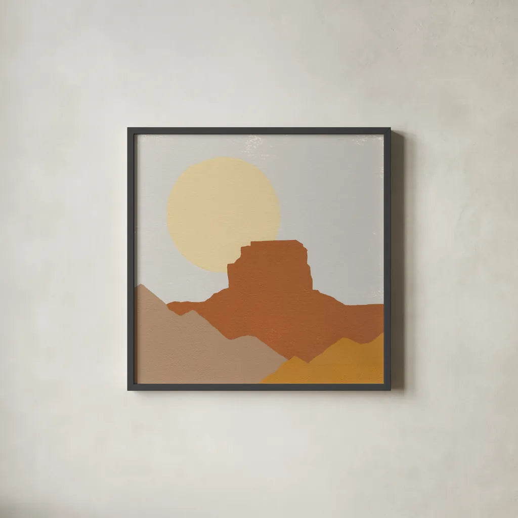 Desert Sun III by Moira Hershey. Shown in a sleek black glass frame for a contemporary gallery look. Available as an archival giclee rolled canvas, fine art paper, or poster print. SKU 57269a.