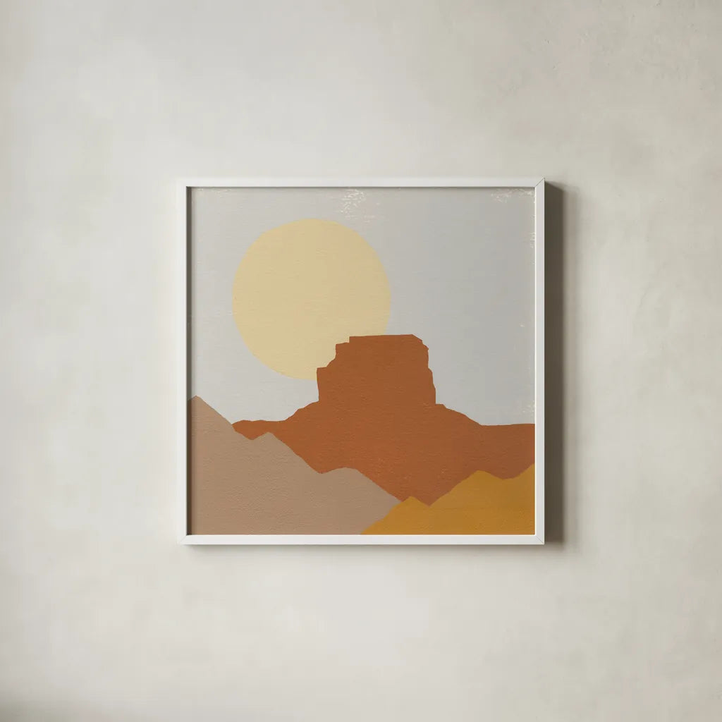 Desert Sun III by Moira Hershey. Shown in a crisp white glass frame for a clean and minimalist style. Available as an archival giclee rolled canvas, fine art paper, or poster print. SKU 57269a.