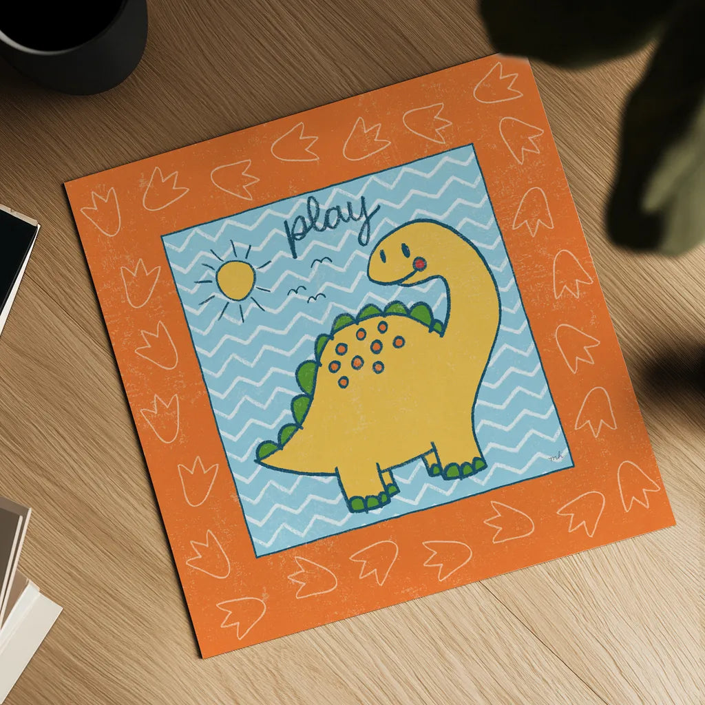 Dino Mighty I by Moira Hershey. Shown as a detailed flat fine art print, highlighting archival giclee quality. Available as an archival giclee rolled canvas, fine art paper, or poster print. SKU 16319a.