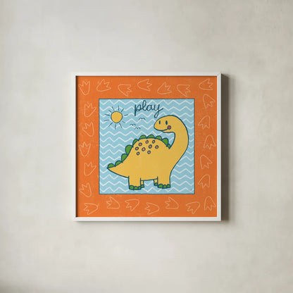 Dino Mighty I by Moira Hershey. Shown in a crisp white glass frame for a clean and minimalist style. Available as an archival giclee rolled canvas, fine art paper, or poster print. SKU 16319a.